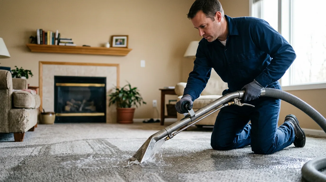 Water damage restoration technician working near Holbrook, NY